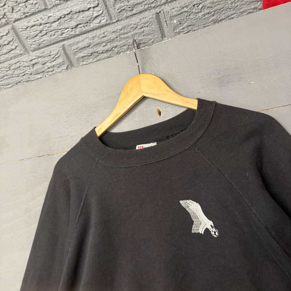 Vintage Hanes Activewear Black Crewneck Sweatshirt Embroidered Eagle XL USA Made